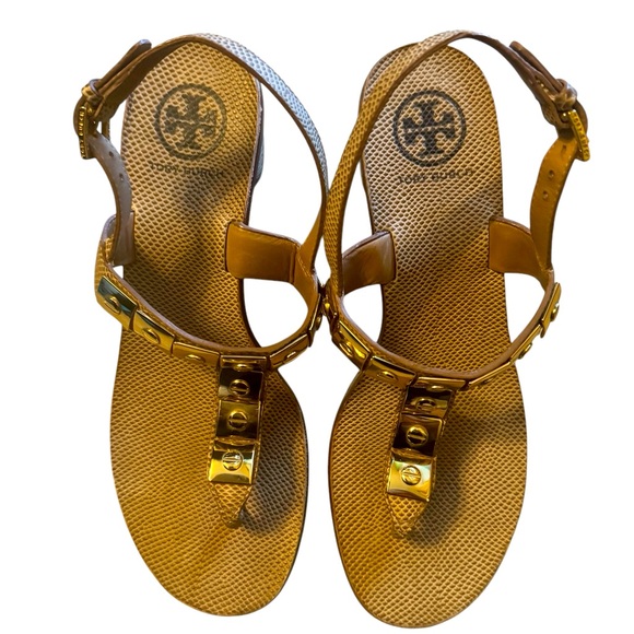 Tory Burch Brown Sandals with Gold Accents - Picture 1 of 7